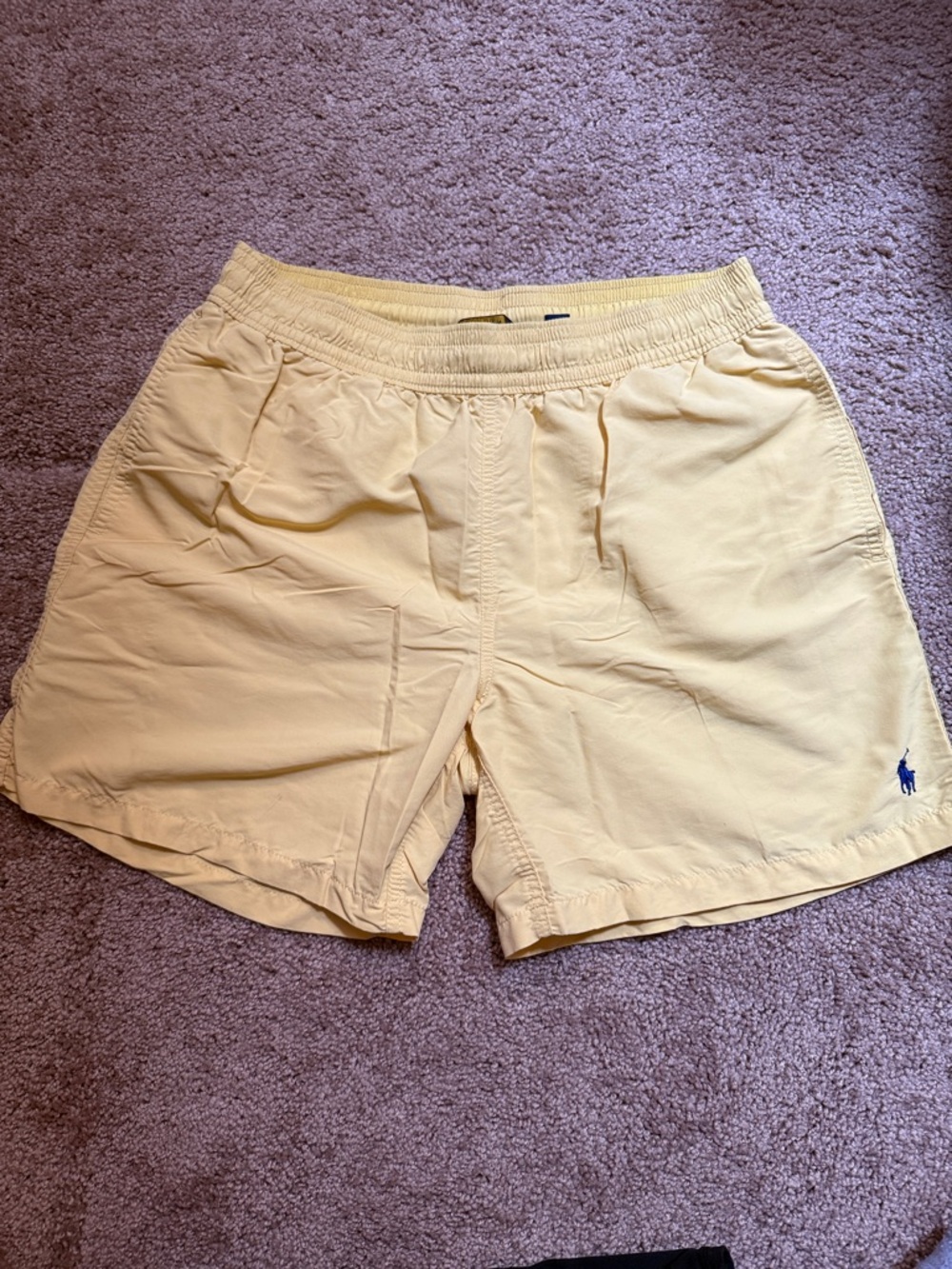 Polo by Ralph Lauren Yellow Elastic Waist Shorts with Navy Trim
